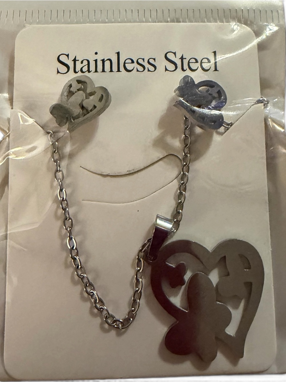 Butterfly Heart Stainless Steel Necklace & Earring Set - Picture 1 of 1